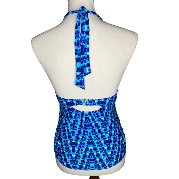 Athleta Tie Dye Tara Halter Tankini Top Size 34B/C Blue Hooks In Back - Picture 4 of 10